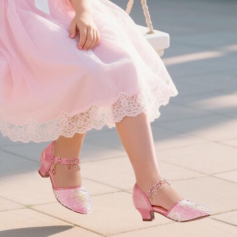 Pandaninjia Girls Sandals Sequins Princess Dress Shoes مغلق في أعقاب منخفضة in Saudi Arabia