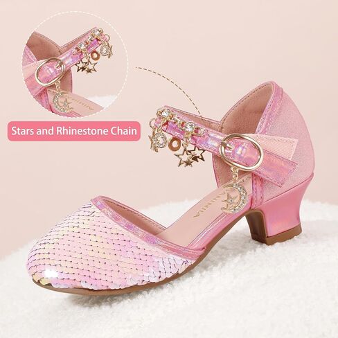 Pandaninjia Girls Sandals Sequins Princess Dress Shoes مغلق في أعقاب منخفضة in Saudi Arabia