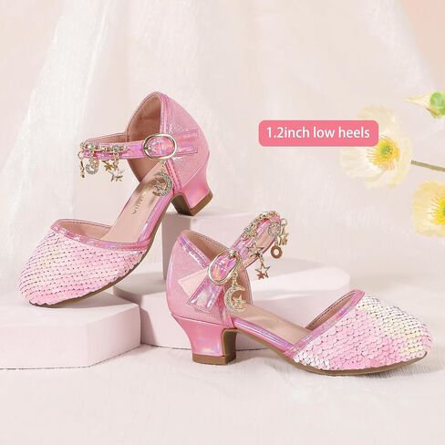 Pandaninjia Girls Sandals Sequins Princess Dress Shoes مغلق في أعقاب منخفضة in Saudi Arabia