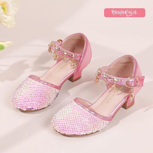 Pandaninjia Girls Sandals Sequins Princess Dress Shoes مغلق في أعقاب منخفضة in Saudi Arabia