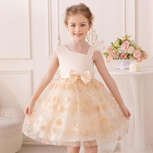Light Tulle Dress for Girls Elegant Toddler Formal Dress with Floral Embroidery for Easter and Special Occasions in Saudi Arabia
