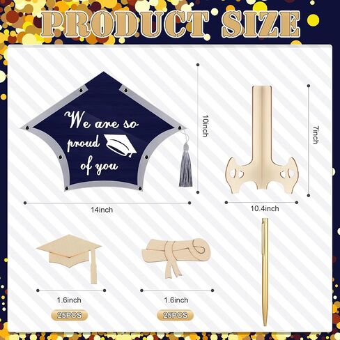 2024 Graduation Guest Book Alternative Graduation Cap Scroll Collecting Name Drop Sign Book with 50 Wooden Scroll and Cap 1 Box 1 Pen for 2024 Congrats Graduation Party(Black and Gold) in Saudi Arabia