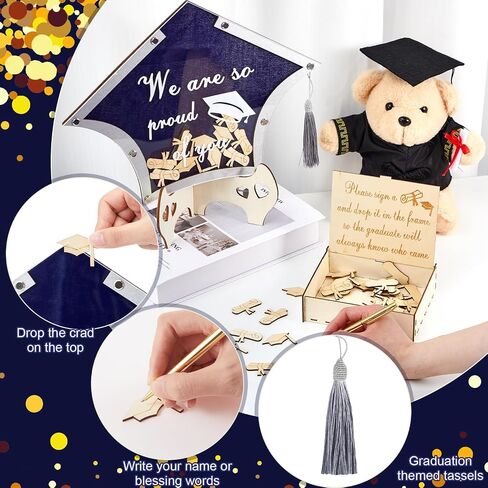 2024 Graduation Guest Book Alternative Graduation Cap Scroll Collecting Name Drop Sign Book with 50 Wooden Scroll and Cap 1 Box 1 Pen for 2024 Congrats Graduation Party(Black and Gold) in Saudi Arabia