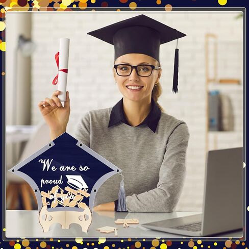 2024 Graduation Guest Book Alternative Graduation Cap Scroll Collecting Name Drop Sign Book with 50 Wooden Scroll and Cap 1 Box 1 Pen for 2024 Congrats Graduation Party(Black and Gold) in Saudi Arabia