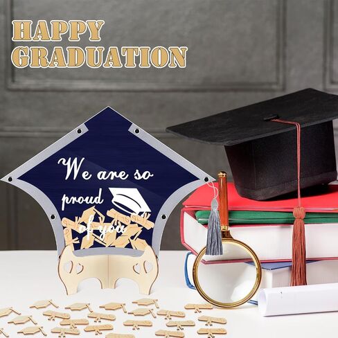 2024 Graduation Guest Book Alternative Graduation Cap Scroll Collecting Name Drop Sign Book with 50 Wooden Scroll and Cap 1 Box 1 Pen for 2024 Congrats Graduation Party(Black and Gold) in Saudi Arabia
