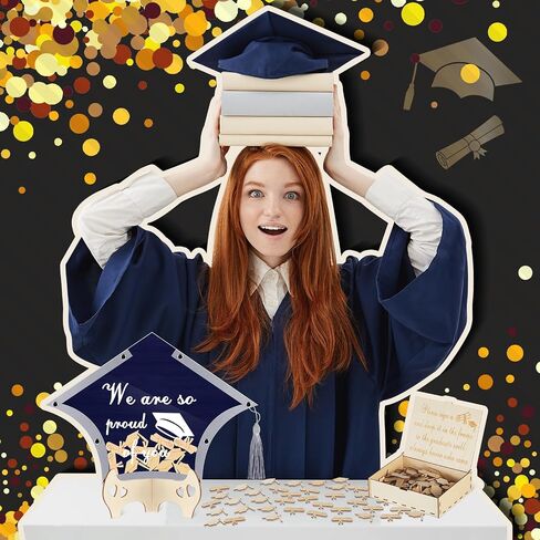 2024 Graduation Guest Book Alternative Graduation Cap Scroll Collecting Name Drop Sign Book with 50 Wooden Scroll and Cap 1 Box 1 Pen for 2024 Congrats Graduation Party(Black and Gold) in Saudi Arabia