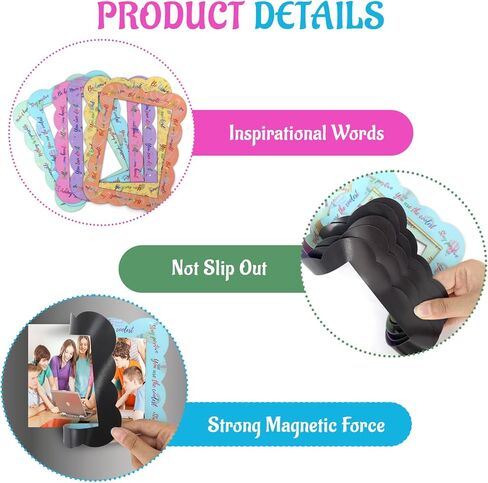 12 PCS إطارات صور مغناطيسية ، إطارات صور مغناطيسية لخزانة مع اقتباسات تحفيزية ، إطارات صور المغناطيس للثلاجة 4x6 '' قابلة لإعادة الاستخدام ، لزخارف ثلاجة الخزانة المدرسية in Kuwait