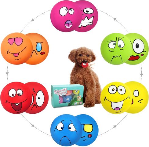 Squeaky Dog Toys Latex Dog Balls for Small Medium Teething Puppy, Durable Cute Face Chewing Pet Dog Toys (12Pcs，6 Facial Designs in Saudi Arabia