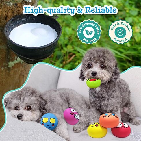 Squeaky Dog Toys Latex Dog Balls for Small Medium Teething Puppy, Durable Cute Face Chewing Pet Dog Toys (12Pcs，6 Facial Designs in Saudi Arabia