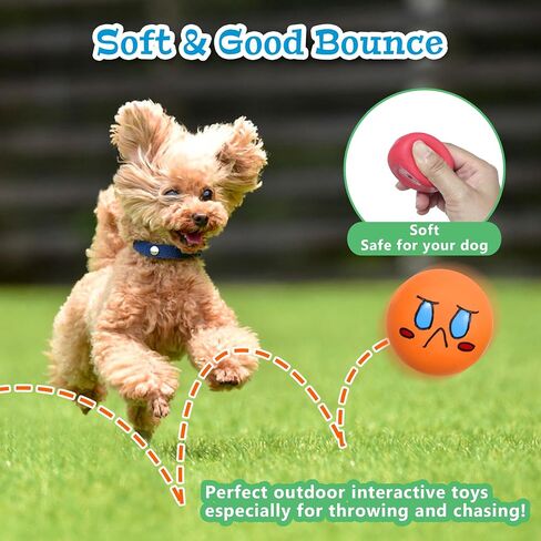 Squeaky Dog Toys Latex Dog Balls for Small Medium Teething Puppy, Durable Cute Face Chewing Pet Dog Toys (12Pcs，6 Facial Designs in Saudi Arabia