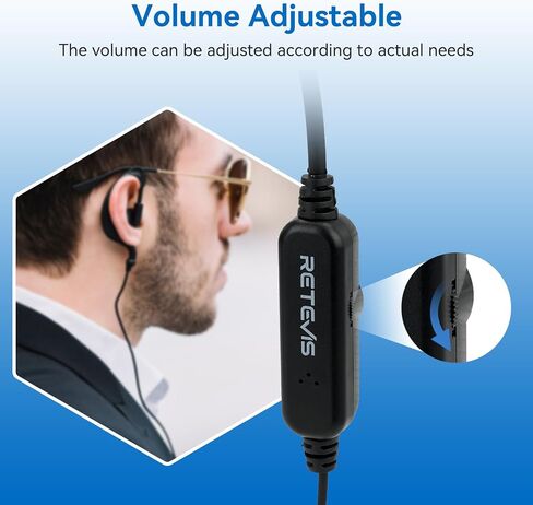 Retevis Volume Adjustable Walkie Talkie Headset with Mic, C Shape Earhook Earpiece, Coil Tube, for RT22 RT68 RT21 H-777, Compatible with pxton Kenwood Two Way Radio, 2 Way Radio Earpiece (20 Pack) in Saudi Arabia