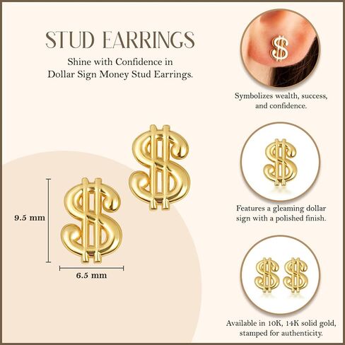 Claddagh Gold 10K & 14K Yellow Dollar Sign Money Stud Earrings in Saudi Arabia