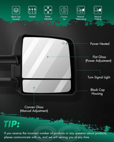 مرايا سحب SCITOO تناسب 2007-2017 لسيارة Toyota Tundra مع التحكم في الطاقة وإشارة الانعطاف الساخنة وغطاء أسود يدوي للتمديد والطي مرآة سحب in Saudi Arabia