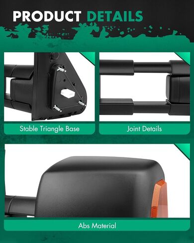 مرايا سحب SCITOO تناسب 2007-2017 لسيارة Toyota Tundra مع التحكم في الطاقة وإشارة الانعطاف الساخنة وغطاء أسود يدوي للتمديد والطي مرآة سحب in Saudi Arabia