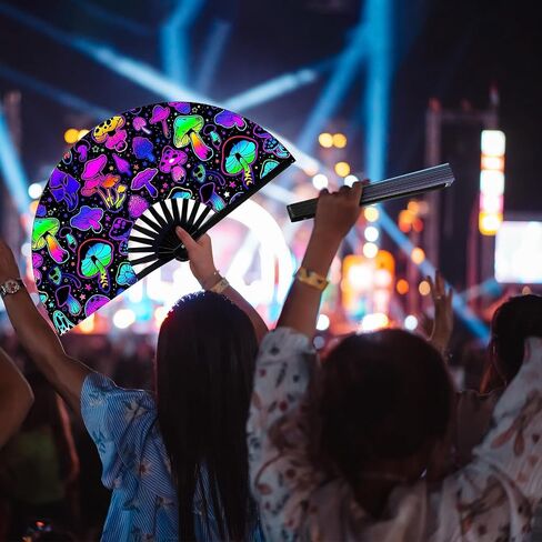 Holographic Laser Colors Folding Hand Rave Fan,Boots On The Ground Hand Fan for Women Foldable,Large Fans for Line Dancing , Music Festivals, Burlesque, Halloween, Disco Party and Home Decoration in Saudi Arabia