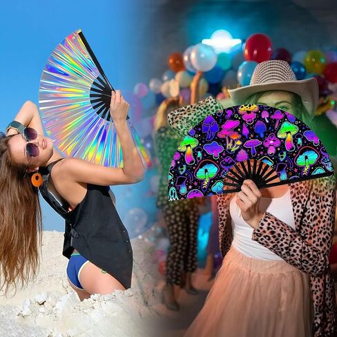 Holographic Laser Colors Folding Hand Rave Fan,Boots On The Ground Hand Fan for Women Foldable,Large Fans for Line Dancing , Music Festivals, Burlesque, Halloween, Disco Party and Home Decoration in Saudi Arabia