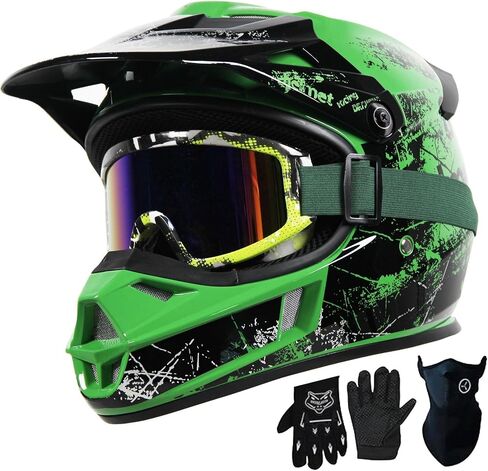 Kids Motorcycle Helmet DOT Certified Lightweight Full Face for Youth Ages 4-16 Off Road Dirt Bike ATV Motocross Quad Scooter BMX Snowmobile Boys Girls,(Black-H, Small) in Saudi Arabia