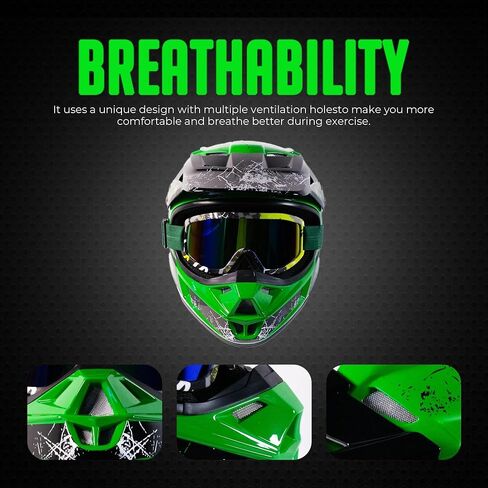 Kids Motorcycle Helmet DOT Certified Lightweight Full Face for Youth Ages 4-16 Off Road Dirt Bike ATV Motocross Quad Scooter BMX Snowmobile Boys Girls,(Black-H, Small) in Saudi Arabia