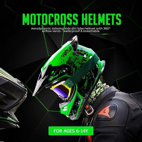 Kids Motorcycle Helmet DOT Certified Lightweight Full Face for Youth Ages 4-16 Off Road Dirt Bike ATV Motocross Quad Scooter BMX Snowmobile Boys Girls,(Black-H, Small) in Saudi Arabia