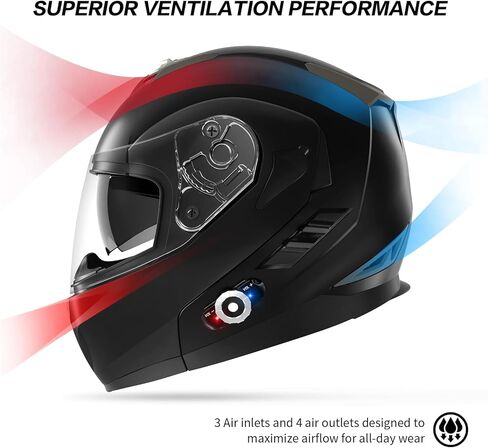 Motorcycle Helmet Bluetooth 5.0 Integrated New EPS FreedConn BM2-S Modular Flip Up Dual Visor Motorbike Helmet DOT FMVSS-218 Approved MP3 FM for Adults Men Women(X-Large, Glossy Black) in Kuwait