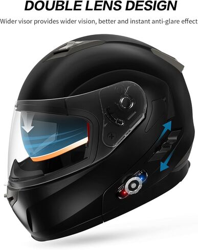 Motorcycle Helmet Bluetooth 5.0 Integrated New EPS FreedConn BM2-S Modular Flip Up Dual Visor Motorbike Helmet DOT FMVSS-218 Approved MP3 FM for Adults Men Women(X-Large, Glossy Black) in Kuwait