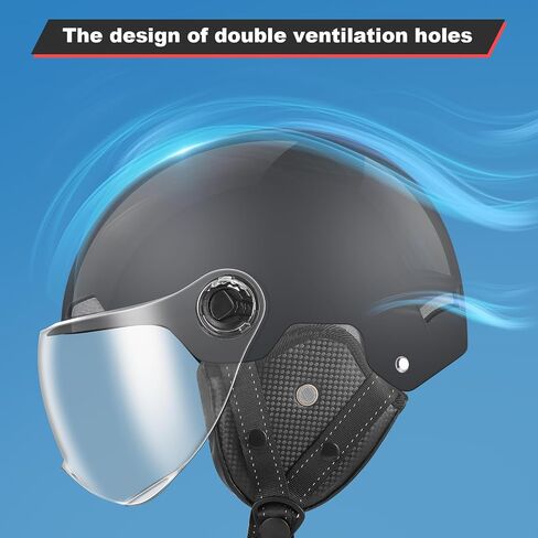 Motorcycle Helmet DOT Certified, German Style Half Helmet Electric Bike Scooter with Windshield Glasses Cool Retro Helmet for Men and Women in Saudi Arabia