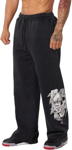 Men's Gothic Graphic Joggers Relaxed Fit Punk Streetwear Sweatpants with Pockets Hip Hop Lounge Track Pants in Saudi Arabia