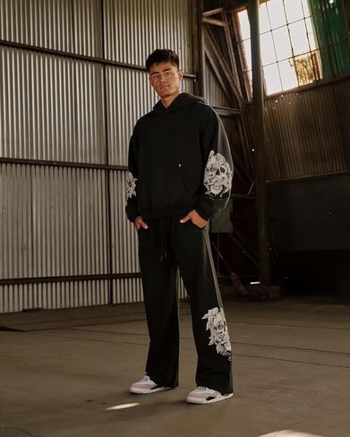 Men's Gothic Graphic Joggers Relaxed Fit Punk Streetwear Sweatpants with Pockets Hip Hop Lounge Track Pants in Saudi Arabia
