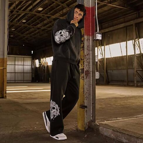 Men's Gothic Graphic Joggers Relaxed Fit Punk Streetwear Sweatpants with Pockets Hip Hop Lounge Track Pants in Saudi Arabia