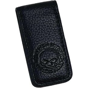 Harley-Davidson Men's Willie G Skull Leather Magnetic Money Clip - Solid Black in Saudi Arabia
