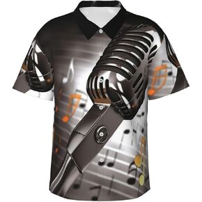 Mens Hawaiian Shirt Microphone with Music Notes Short Sleeve Button Down Tops Summer Beach Shirts Vacation Shirt in Saudi Arabia
