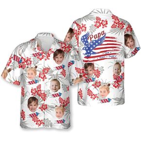 Patriotic Hawaiian Shirts for Men, Personalized Hawaiian Shirt with Face, Custom Photo 4th of July Hawaiian Shirt in Saudi Arabia