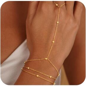 Gold Hand Chain Bracelets for Women Trendy，Dainty 14k Gold Plated Ring Bracelet Hand Chain Non Tarnish Beaded Cubic Zircon Infinity Finger Ring Slave Bracelet Stack Jewelry Gifts for Women in Kuwait