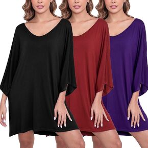 3 Pack Nightgowns for Women Soft Sleep Shirt Flare Short Sleeve Sleepwear Pleated Loungewear in Saudi Arabia