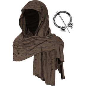 Cosrea Cloak with Hood Desert Wasteland Shawl Hooded with Viking Brooch Medieval Cowl Renaissance Cloak Accessories in Kuwait