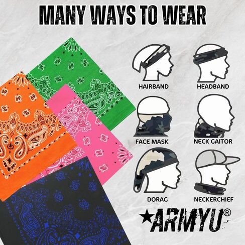 ARMYU Classic Trainmen Paisley Bandanas, Military Army Head Scarf Do-rag Cotton Bandanna Cover Biker Rags in Saudi Arabia