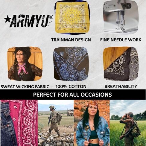 ARMYU Classic Trainmen Paisley Bandanas, Military Army Head Scarf Do-rag Cotton Bandanna Cover Biker Rags in Saudi Arabia