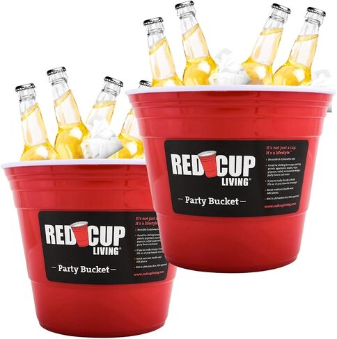 Reusable Red Party Bucket, Ice Bucket, Wine Cooler, Kitchen Set, Champagne Bucket, Wine Bucket, Beer Bucket, Snack Cup, Bottle Cooler, Ice Tub, BBQ Set, Large Ice Bucket | BPA Free | Strong & Sturdy in Saudi Arabia