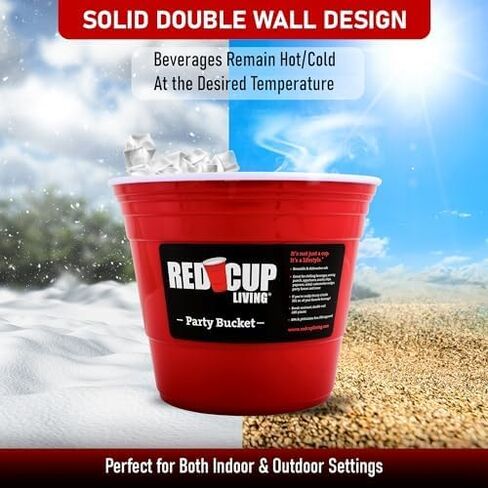 Reusable Red Party Bucket, Ice Bucket, Wine Cooler, Kitchen Set, Champagne Bucket, Wine Bucket, Beer Bucket, Snack Cup, Bottle Cooler, Ice Tub, BBQ Set, Large Ice Bucket | BPA Free | Strong & Sturdy in Saudi Arabia