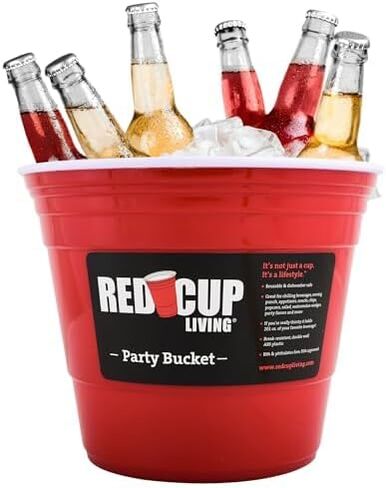 Reusable Red Party Bucket, Ice Bucket, Wine Cooler, Kitchen Set, Champagne Bucket, Wine Bucket, Beer Bucket, Snack Cup, Bottle Cooler, Ice Tub, BBQ Set, Large Ice Bucket | BPA Free | Strong & Sturdy in Saudi Arabia