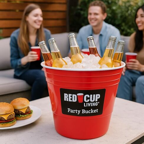 Reusable Red Party Bucket, Ice Bucket, Wine Cooler, Kitchen Set, Champagne Bucket, Wine Bucket, Beer Bucket, Snack Cup, Bottle Cooler, Ice Tub, BBQ Set, Large Ice Bucket | BPA Free | Strong & Sturdy in Saudi Arabia