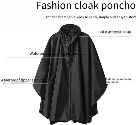 Poncho المطر المقاوم للماء - رأس جنسي خفيف الوزن في الهواء الطلق لركوب الدراجات والمشي لمسافات طويلة (تصميم مضغوط قابل للطي) (أسود) in Saudi Arabia