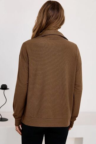 Dokotoo Womens Sweatshirt Waffle Knit Long Sleeve Lapel Half Zip Casual Sweatshits Loose Pullover Tops in Saudi Arabia