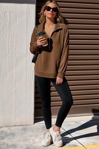 Dokotoo Womens Sweatshirt Waffle Knit Long Sleeve Lapel Half Zip Casual Sweatshits Loose Pullover Tops in Saudi Arabia