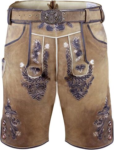 Bavarian Traditional Short Leather Trousers Toni Lederhosen with Belt in Kuwait