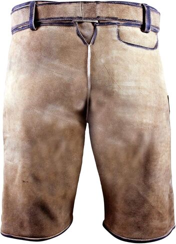 Bavarian Traditional Short Leather Trousers Toni Lederhosen with Belt in Kuwait
