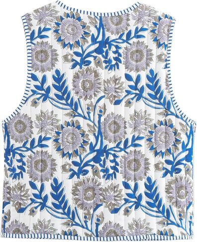 Yimoon Women's Cropped Quilted Vest Floral Printed Puffer Vest Lightweight Sleeveless Tie Front Padded Gilet Outwear in Saudi Arabia