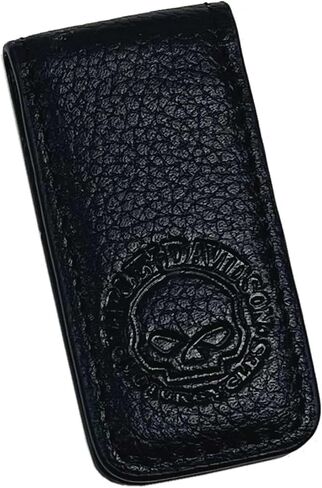 Harley-Davidson Men's Willie G Skull Leather Magnetic Money Clip - Solid Black in Saudi Arabia