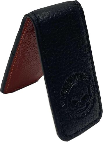 Harley-Davidson Men's Willie G Skull Leather Magnetic Money Clip - Solid Black in Saudi Arabia