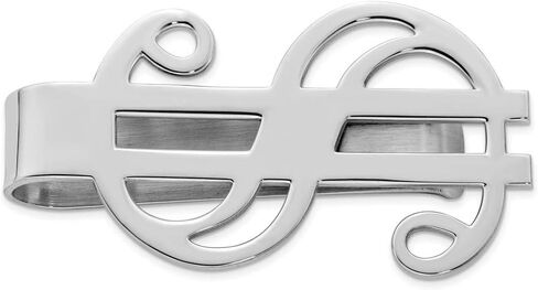 Solid 925 Sterling Silver Rhodium-Plated Dollar Sign Money Clip in Saudi Arabia